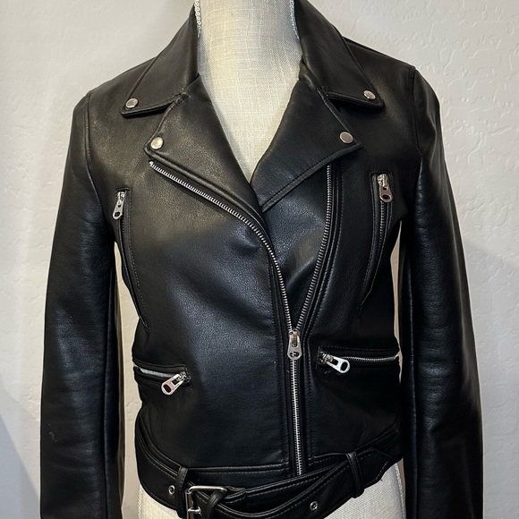 Zara Jackets & Blazers - Zara Black Leather Jacket Asymmetrical Design